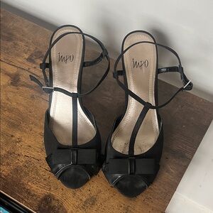 Impo Black Strappy Heels with Bow Accent